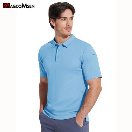 MAGCOMSEN Men's Tactical Polo Shirt Quick Dry Performance Pique Work Golf Shirt Sunglasses Loop Sleeve Pen Pocket