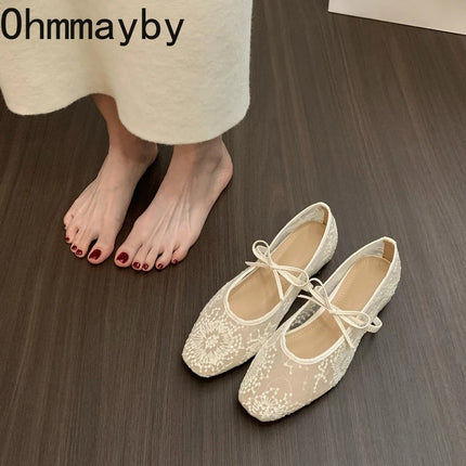 2026 Spring Lace Women Mary Jane Shoes Fashion Slip On Comfort Street Style Soft Sole Female Internal Elevation Dress Shoes