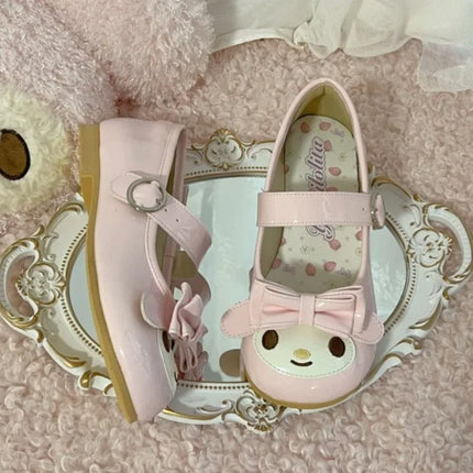 Sanrio Melody Lolita Princess Shoes Pink Kawaii Cartoon Anime Style Decoration Flat Shoes Girl Lolita Round Head Princess Shoes