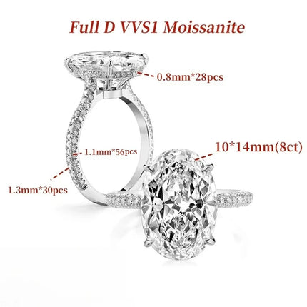 GXTRS Luxury 8CT Oval Cut Full Moissanite Ring S925 Silver For Women Sparkling Lab Diamond Wedding Band Fine Jewelry Certificate