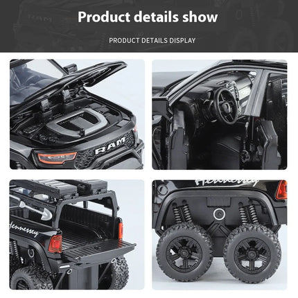 1:32 Dodge Tyrannosaurus Rex RAM 1500 TRX 6*6 Warlord Alloy Miniature Car Diecast Metal Scale Model Sound ＆ Light Kid Toy Car