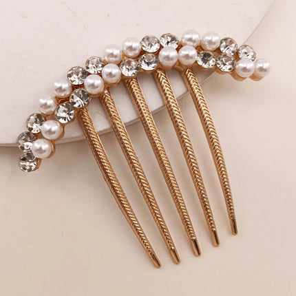 Pearl Rhinestone Metal Pan Hair Insert Comb Ball Head New Year Pan Hair Comb Hairpin Mother's Day Holiday Gift Hair Accessory