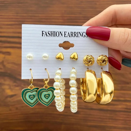 Green Butterfly Heart Dangle Earring Set for Girls Acrylic Gold Color Pearl Set Ear Rings 2023 New Fashion Jewelry Gifts