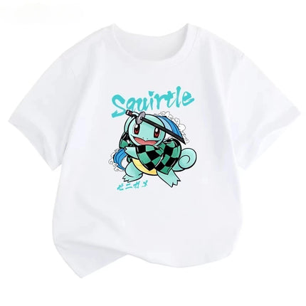 2026 Summer Pokemon Squirtle Cool Sunglasses Print T-Shirt 100% Cotton Oversized Couple & Family Tee for Travel Game & Sports
