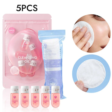 YOUNG VISION  5/10-Piece Makeup Remover Oil + 100-Piece Cotton Pads Gentle Skin-Friendly Deep Cleansing Makeup Remover Oil Set
