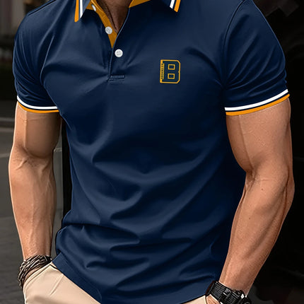 Men's Summer Short-sleeved Polo Shirt with A Collar and Contrasting Color Stripes - Fashionable and Casual Attire