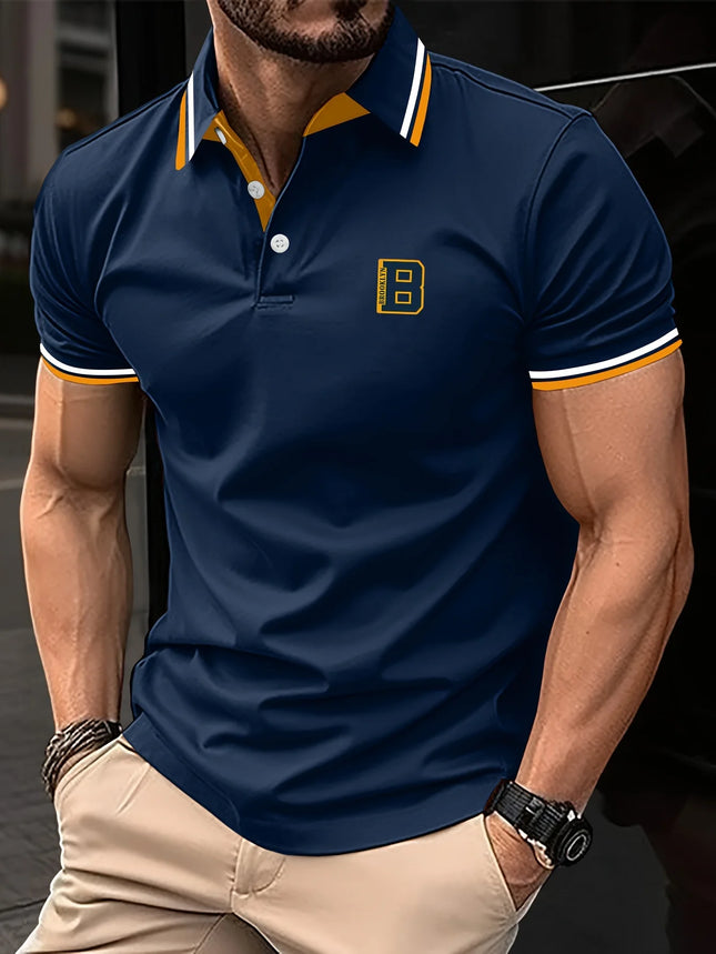Men's Summer Short-sleeved Polo Shirt with A Collar and Contrasting Color Stripes - Fashionable and Casual Attire