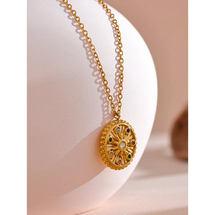 Yhpup Colorful Zircon Star Round Pendant Necklace Women 18k Gold Color Stainless Steel Fashion Trendy Daily Jewelry Wholesale