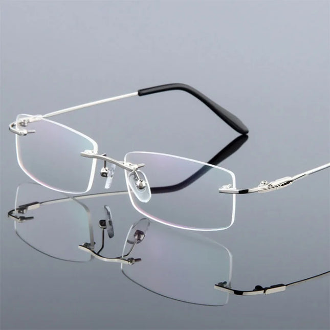 Anti Blue Light Titanium Alloy Framless Square Myopia Glasses Women Men Rimless Prescription Eyeglasses 0 -0.5 -0.75 To -6.0