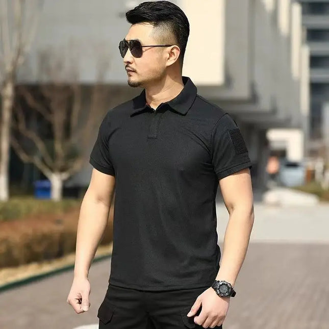 Men's Tactical Quick-Dry Polo Shirt, Military Style Collared Short Sleeve Moisture-Wicking Top for Outdoor Training & Sports