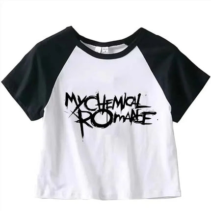 My Chemical Romance Graphic Crop Top Girl Cyber Y2K Kawaii Fashion Harajuku Crop Top Summer Sport T-Shirt Jogging Short Sleeve