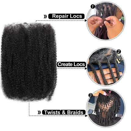 50g Afro Kinky Bulk Hair Real Human Hair For Twist Braiding Or Dreadlocks Hair Extension 12-20 Inches Natural Black Color