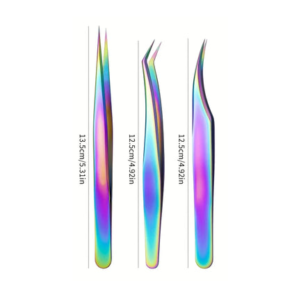 Three-piece Stainless Steel Tweezer Set - Unscented, Anti-static Precision Tweezers for Eyelash Extensions Beauty Tool