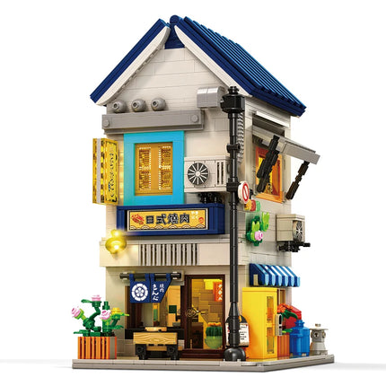 Bookstore Building Blocks Japanese Street Scene Architectural Model Grocery store Brick Barbecue restaurant Toys For Kids Gifts
