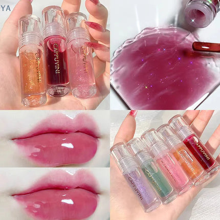 [YA]Cappuvini Transparent Crystal Jelly Lip Gloss Shiny Clear Mirror Moisturizing Lip Balm Glitter Liquid Lipstick Lip Oil
