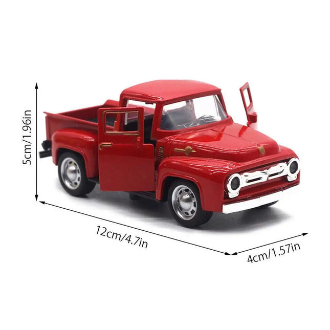 1/32 Red Metal Truck Model Vintage Alloy Mini Pull-Back Diecast Car Collection Decor Boys Children's New Year Christmas Toy Gift