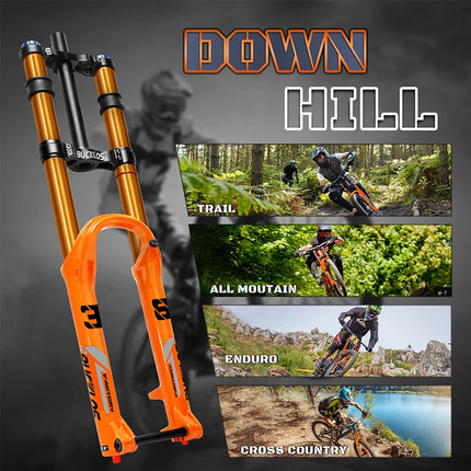 BUCKLOS Bike Air Suspension Fork Travel 180mm Dual Crown MTB 15*110mm Boost Fork 27.5inch 29inch Bicycle Air Suspension Fork