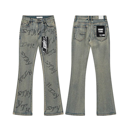 2026 KDNK stretch Jeans Men's High quality Rhinestone Slim Fit Skinny Grey straight Denim Jeans Pants