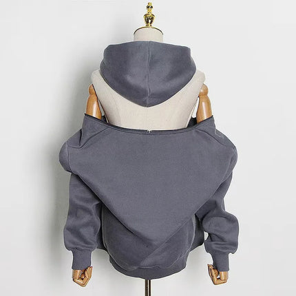 Loose Women's Hoodie Long Sleeve Street Style Sweatshirt Korean Fashion 2025 Autumn New Side Zipper Casual Versatile Top