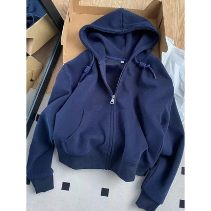 Short Hooded Zip Up Sweatshirt Jacket Women Casual Open Front Top