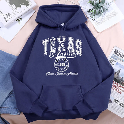 Texas Austin United States Of America Hoodies Women Fleece Crew Neck Hooded Creative Novelty Hoodie Street Harajuku Unisex Tops