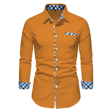 2023 Men's Hot Selling Business Office Long Sleeve Solid Color Spliced Shirt Outdoor Street Leisure High Quality Fabric Polo Top