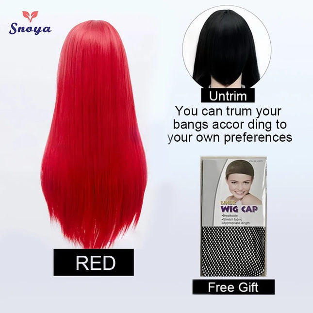 Snoya 60cm synthetic long straight cosplay wig with bangs Heat Resistant hair Anime pink blonde red blue purple women wig