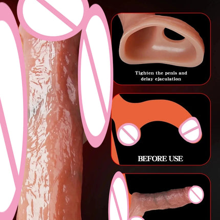 Penis Sleeve Food Grade Silicone Penis Extender Delay Ejaculation Adult Sex Toy Couples Pleasure Reusable Condom Cock Dick Ring