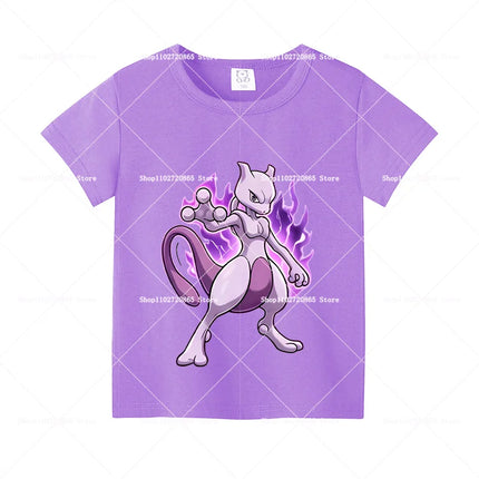 Pokemons Cotton T-Shirt Pikachu Eevee Cartoon Anime Tees Classic Game Fashion Printed Tops Summer Breathable Casual Clothes Gift
