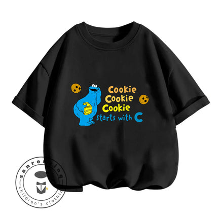 2026 Summer Cute Kawaii Sesame Street Crew Neck Tshirt 3-14Y Kids Boys Girls Cartoon Street Hot Fashion Outdoor Casual
