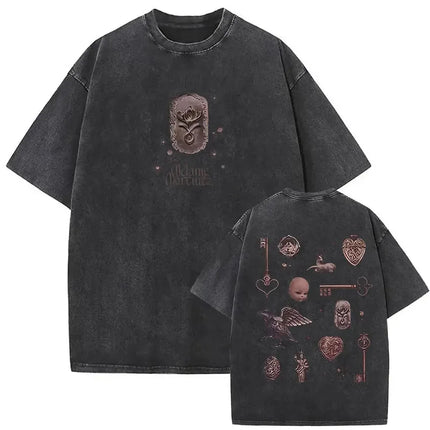 Washed Oversized T-shirt Melanie Martinez Heads Album Men Women Short Sleeve Harajuku Fashion Short Sleeve T-shirt Streetwear