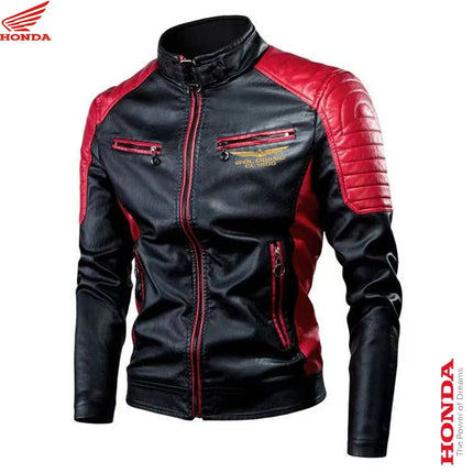 Honda men's spring and autumn thin motorcycle retro fashion leather jacket stand collar PU leather jacket casual leather jacket