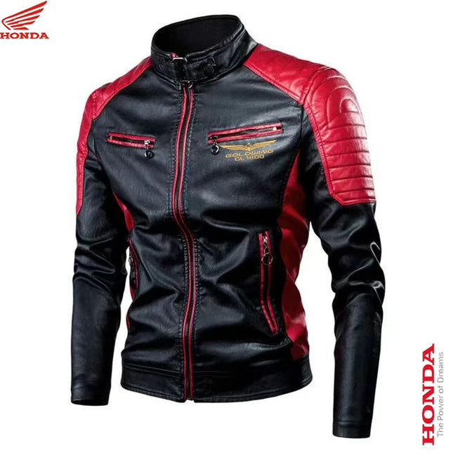 Honda men's spring and autumn thin motorcycle retro fashion leather jacket stand collar PU leather jacket casual leather jacket