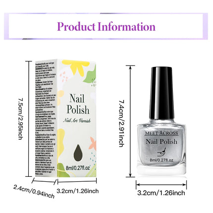 MEET ACROSS 8ml Glass Bottle Metallic Nail Polish Super Silver Gold Mirror Effect Nail Art Polish DIY Manicure Without Lamp