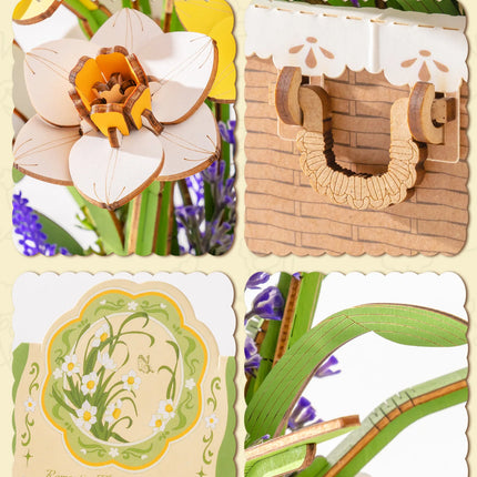 Rolife Artificial Flower Wooden 3D Puzzle Narcissus DIY Flower Bouquet Model Building Kit for Home Decor Mother's Day Valentine's Day Gifts
