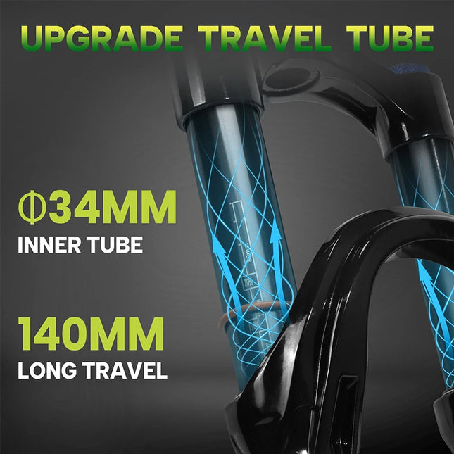 BUCKLOS 26/27.5/29Inch MTB Air Fork 9*100mm 140mm Travel Mountain Bike Front Fork 34mm Tube Bicycle Air Suspension Fork