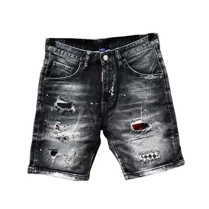 Luxury Brand Designer Clothes Men's Casual Denim Knee-Length Shorts Summer 2024 Fashion Black Patches Paint Jeans Shorts Men