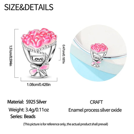 925 Silver Flowers Bouquet Rose Sunflower Blossom Petal Charms Beads Pendant Bracelet Necklace DIY Valentine's Day Gift Jewelry