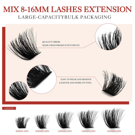 GROINNEYA Lash Clusters Kit Fluffy Volume Eyelash Clusters D Curl Cluster Eyelash Extensions 3D Wispy Lashes Clusters Makeup