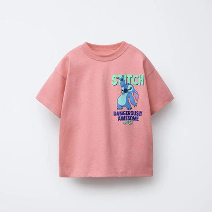 Pure Cotton Children's T-shirt 2026 Summer Trendy Cartoon Print for Boys and Girls Casual Parent-child Short-sleeved Top
