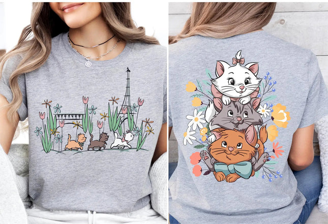 Women Summer Cartoon New T-Shirt The Aristocats Shirt Marie Toulouse Berlioz Cats Tee Y2K Street Fashion Casual Versatile Top