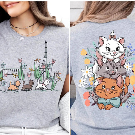 Women Summer Cartoon New T-Shirt The Aristocats Shirt Marie Toulouse Berlioz Cats Tee Y2K Street Fashion Casual Versatile Top