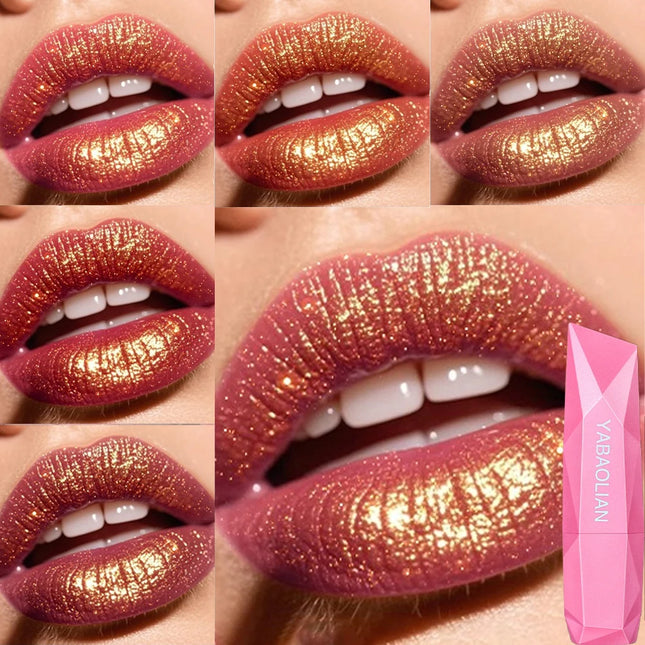 6 Colors Quicksand Golden Lipstick Fine Glitter Lipstick Moisturizing Silky Mermaid Aureate Long-Lasting Waterproof Lip Makeup