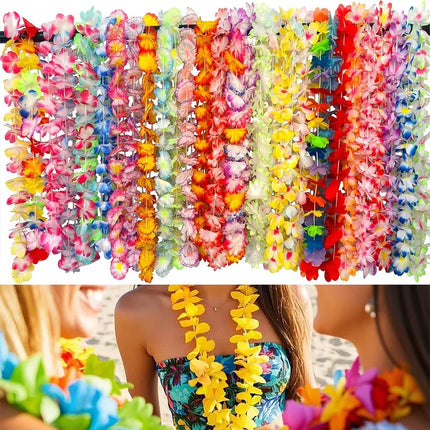 24/36pcs Hawaiian Leis Bulk Luau Party Colorful Tropical Flower Necklace Leis Summer Beach Hula Dance Party Decorations Supplies