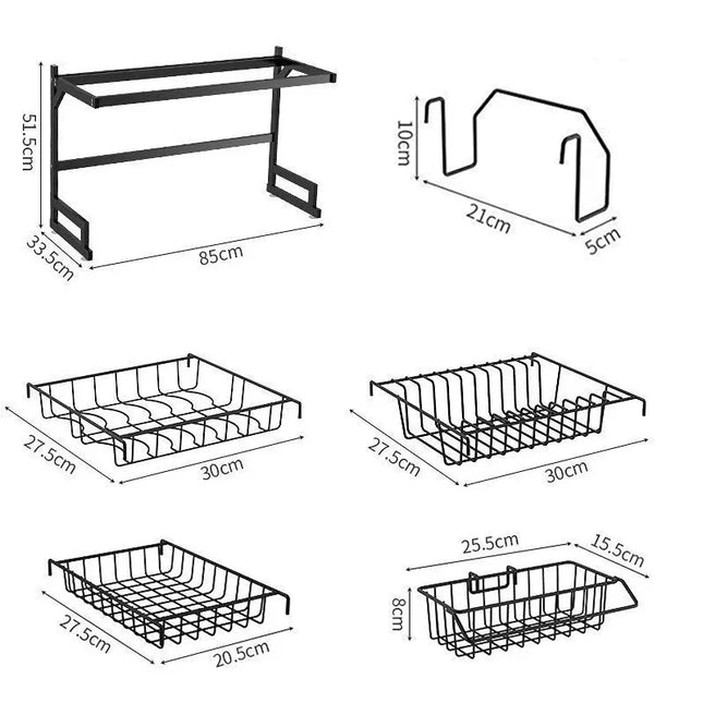 Stainless Steel Kitchen Storage Rack with Drainage System for Sink, Dishwasher Organized for Cups and Cutlery