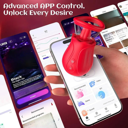 APP Control G Spot Rose Sex Toy 7 Sucking 10 Tongue 360° Licking Vibrating Clit Sucker Vibrators Removable Cup Nipple Clamps