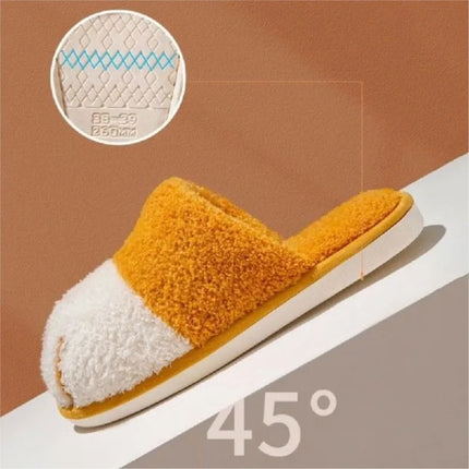 Evshine Winter Plush House Slippers For Women Cute Cat Paw Indoor Fur Shoes Soft Bottom Flat Cotton Slides Bedroom Plush Slipper