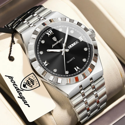 POEDAGAR Business Men's Watches Waterproof Luminous Week Date Fashion Men's Wristwatch Stainless Steel Quartz Watch For Men Reloj
