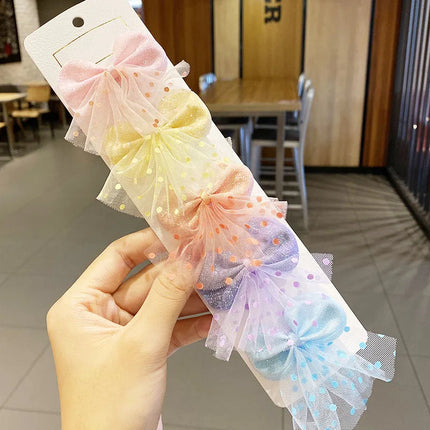 5PCS/Set Korean Baby Hairpins Mesh Gauze Bow Girl Princess Hair Clips Sweet Flower Barrettes Kids Hair Accessories Headwear