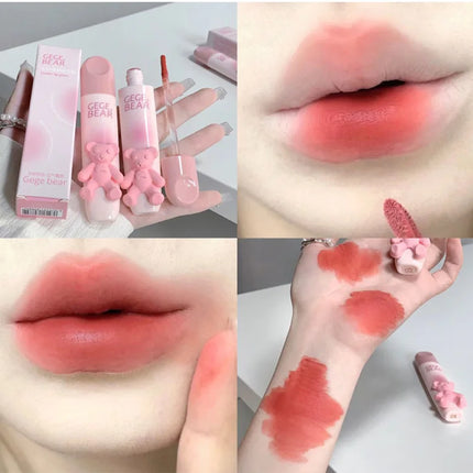 6 Color Girl's Velvet Matte Lipstick Blush Waterproof Long Lasting Cute Bear Lipgloss Non-Stick Cup Makeup Lip Tint Mud Cosmetic